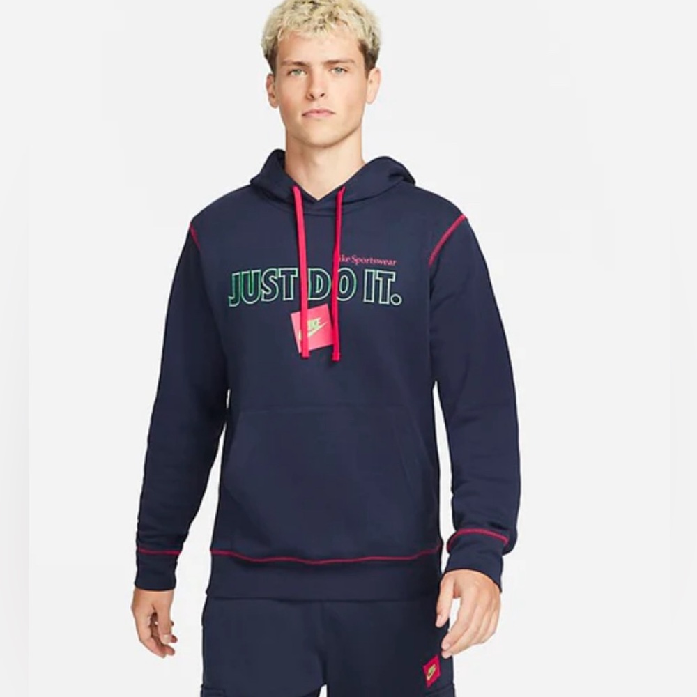 Nike Sportswear Lined Pullover Graphic Fleece Hoodie Navy DD6223-451 Size M